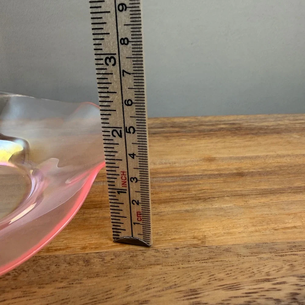 Vintage Pink Iridescent Glass Scalloped Ruffle Bowl Luster Finish 7.5